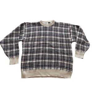 Vintage Bill Blass Sweater Knit Pullover Crewneck Plaid Made USA Mens XL